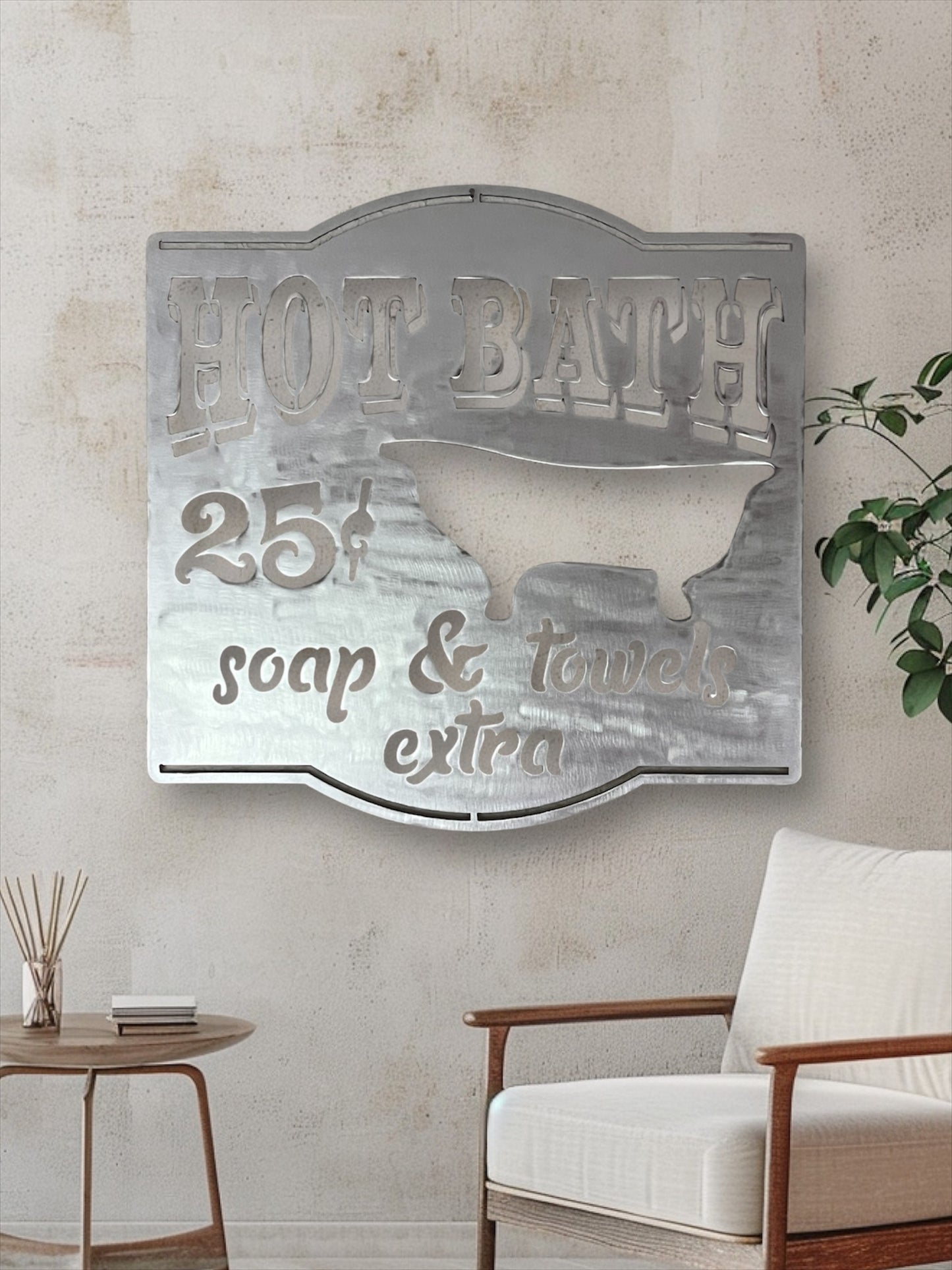 Vintage Hot Bath 25 Cents Metal Sign/Wall Art
